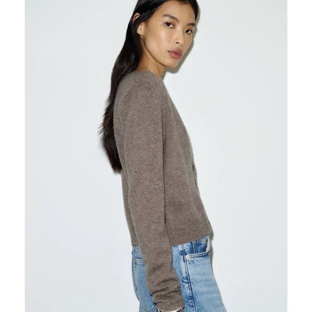 Reformation Cacao Brown Clara Cashmere Crew Women’s Cardigan Size XS - Picture 4 of 8